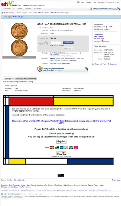 annteakz eBay Listing Using our 1901 Victoria Old Head Half Sovereign Obverse & Reverse Photos, Edited to 1900